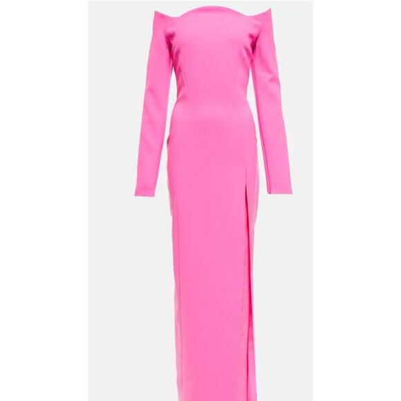 $1400 Monot Off Shoulder Fuchsia Pink Long Sleeve Maxi Dress Sz M - Picture 6 of 16
